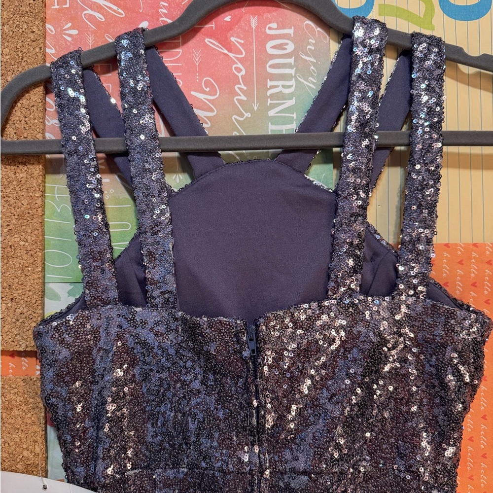 NWT Gorgeous Strappy Mini Dress in Bluish Silver Sequins Sparkle Size Medium - Picture 5 of 10